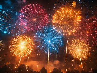 Fototapeta premium Brilliant Fireworks Illuminating the Night Sky.