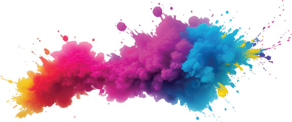 Multicolor powder explosion on White background. Colored cloud. Colorful dust explode. Paint Holi. colorful rainbow Holi paint color powder explosion with bright colors isolated white background.	