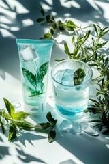 Refreshing mint and ice beverage with herbal gel - perfect summer hydration