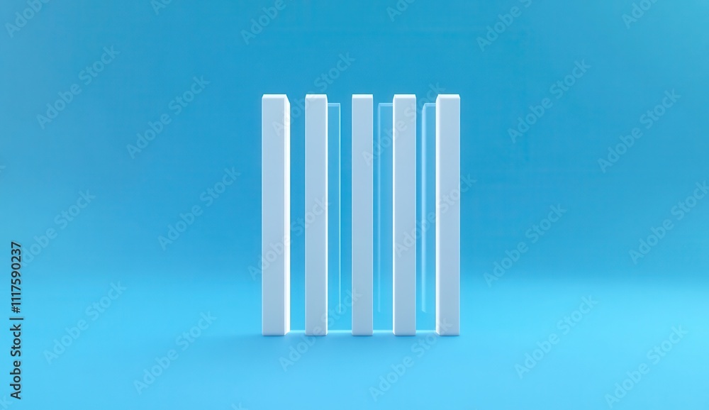 Poster minimalist white rectangles arranged symmetrically on a vibrant blue background for abstract design 