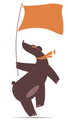 Cute bear holding a flag. 
Cartoon bear holds a flag. Isolated on white background
