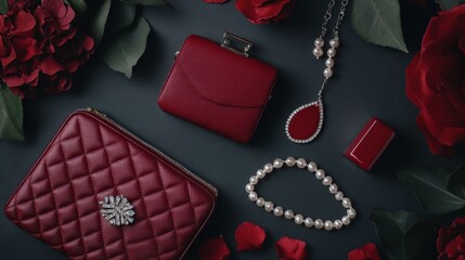Elegant Evening Accessories on Dark Background