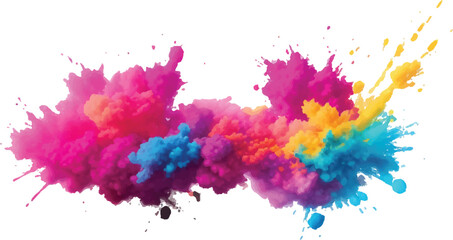 Multicolor powder explosion on White background. Colored cloud. Colorful dust explode. Paint Holi. colorful rainbow Holi paint color powder explosion with bright colors isolated white background.	