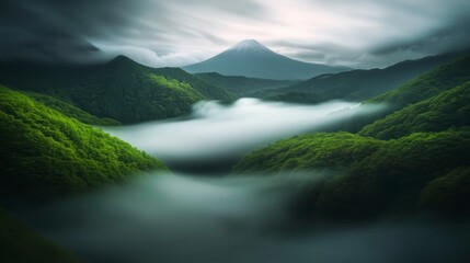 Stunning Mountain Landscape with Lush Greenery and Mist