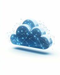 Cloud symbol, interconnected nodes, glowing network.