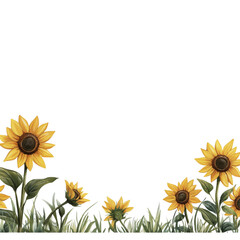 Fototapeta premium Watercolor Sunflowers Border, Floral Design | Watercolor illustrations