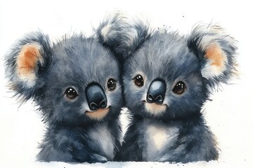 Obraz premium Two adorable koalas close together, showcasing their playful and cute expressions.