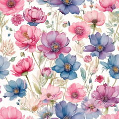Botanical water colour flower seamless pattern, good for POD, Photo art, wall paper and textile print