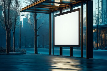Bus stop mockup for advertising in an urban setting, mockup for commercial advertising, marketing bus stop space