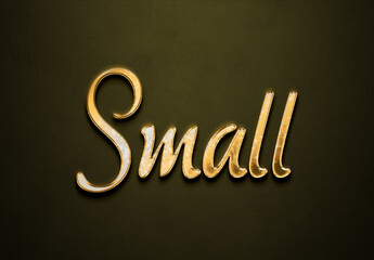 Old gold text effect of word Small with 3D glossy style Mockup.
