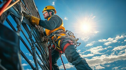 Industrial Worker Ascending Metal Structure Outdoors