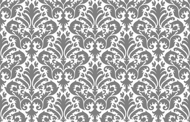 Seamless damask pattern featuring symmetrical floral and decorative elements in a seamless design.