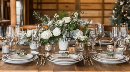 Fototapeta premium A beautiful table setting for a New Year's celebration, with a rustic wooden backdrop.