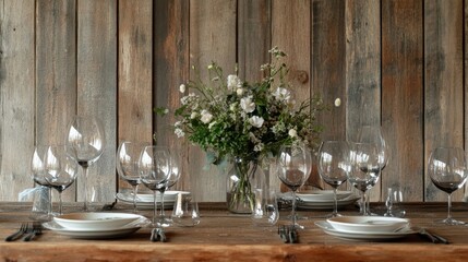 A beautiful table setting for a New Year's celebration, with a rustic wooden backdrop.