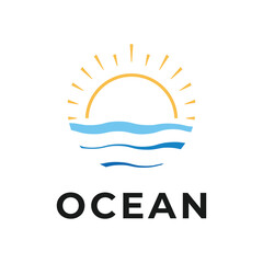 ocean wave sun logo design concept idea