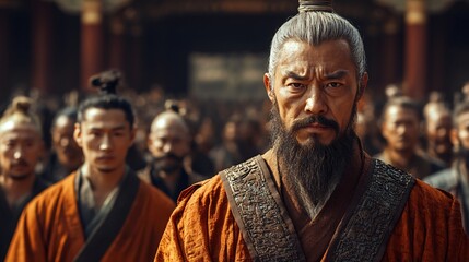 Mountain temple with monks in meditation, showcasing spiritual practice and devotion.