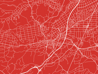 Christmas Map of Kurihara, Japan in Snowy White on Festive Red Background.