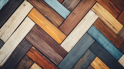 Colorful herringbone wooden floor pattern.