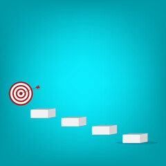 Goal, motivation to success. Climb up stairs to reach goal target on the top.	