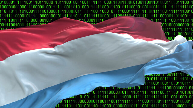 Luxembourg flag - 3D realistic waving flag on matrix digital background with binary code