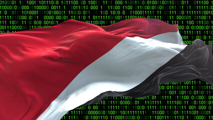 Principality of Sealand flag - 3D realistic waving flag on matrix digital background with binary...