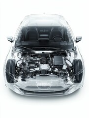 Transparent vehicle, internal components visible.