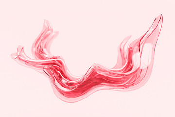Abstract flowing glass sculpture with pink waves for modern interior design. 3d render.