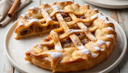 Pastilla pie in rustic style in golden brown representing a traditional Moroccan dish