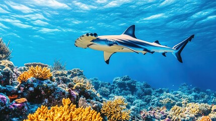 Fototapeta premium Hammerhead Shark Swimming in a Coral Reef