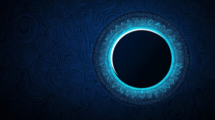 Fototapeta premium Ornate circular blue mandala on swirling dark background