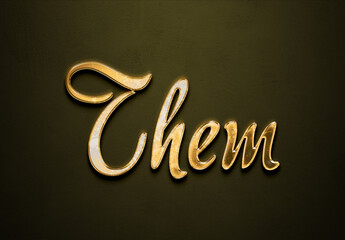 Old gold text effect of word Them with 3D glossy style Mockup.