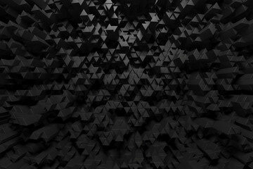 Abstract geometric black triangle pattern with dynamic depth. 3d render.