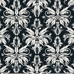 Elegant Damask Seamless Pattern:  A sophisticated and timeless design featuring a repeating pattern of intricate damask motifs in elegant white and dark grey hues.