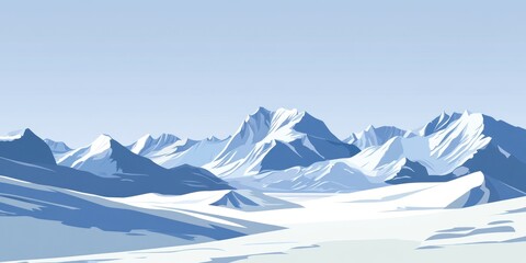 A serene, snowy mountain landscape with clear skies and gentle slopes.