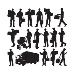 Delivery man silhouette  illustration  vector set
