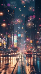 Obraz premium City street illuminated fireworks lighting background image