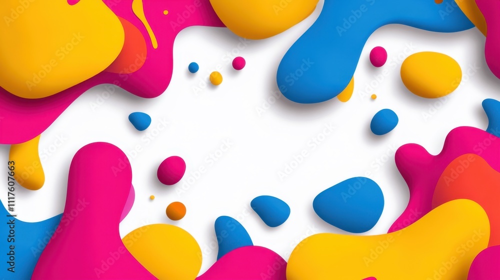 Poster colorful abstract design with vibrant shapes and splashes of color, creating a dynamic and playful v