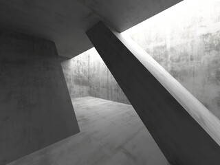 Abstract modern architecture with geometric concrete walls and light play. 3d render.