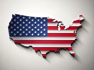 3D Map of the United States with an American Flag Pattern on a White Background for Creative Silhouette Photography Projects and Design Concepts