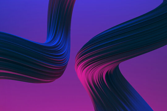 Abstract twisting shapes with neon light effects. 3d render