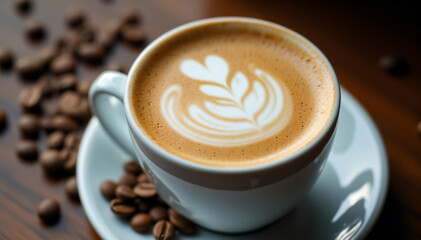 cup of coffee with beans