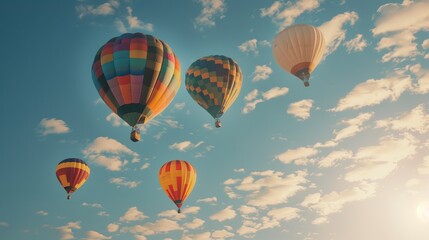 Obraz premium Colorful hot air balloon festival or show decorates the clear sky in the morning