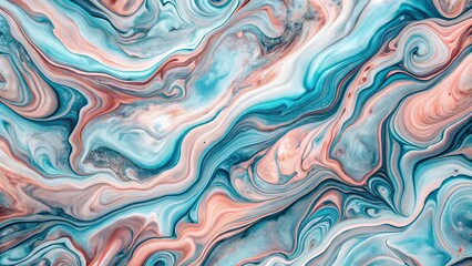 Obraz premium Aerial View of Vibrant Abstract Marble Texture with Swirling Patterns in Pastel Pink, Blue, and Gray, Capturing Fluidity and Movement in an Artistic Composition
