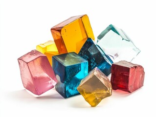 Colorful translucent cubes, clustered, vibrant.