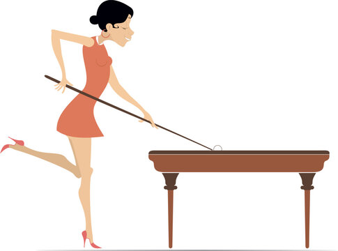 woman playing pool, orange dress, high heels clip art preview