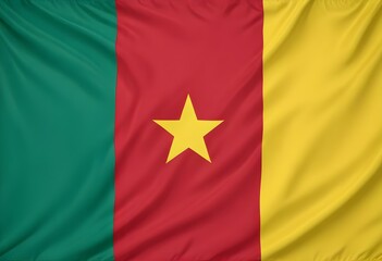 Naklejka premium The flag of Cameroon, featuring three vertical bands of green, red, and yellow with a yellow star in the center