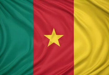 Naklejka premium The flag of Cameroon, featuring three vertical bands of green, red, and yellow with a yellow star in the center