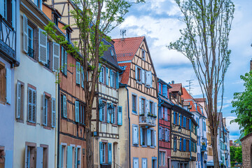 Naklejka premium Traditional Alsatian buildings with typical architecture, Colmar, France