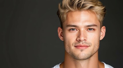 Fototapeta premium A young man with a clean shaved face and a smile on his face