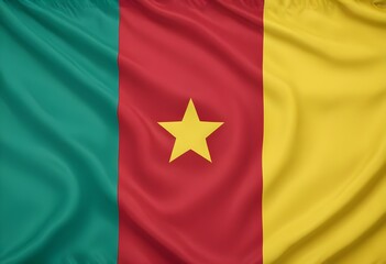 Naklejka premium The flag of Cameroon, featuring three vertical bands of green, red, and yellow with a yellow star in the center